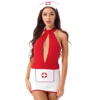 Sexy Womens Lingerie Nurse Dress Uniform Sexy Cosplay Costume Halter Neck Hollow Backless Slim Fit Mini Dress with Headband