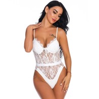 Women Snap Crotch Lingerie Sexy Lace Bodysuit Deep V Teddy One Piece Lace Babydoll