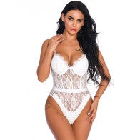 Women Snap Crotch Lingerie Sexy Lace Bodysuit Deep V Teddy One Piece Lace Babydoll