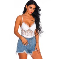 Women Snap Crotch Lingerie Sexy Lace Bodysuit Deep V Teddy One Piece Lace Babydoll