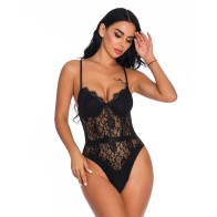 Women Snap Crotch Lingerie Sexy Lace Bodysuit Deep V Teddy One Piece Lace Babydoll