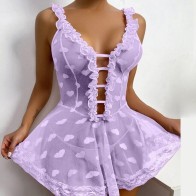 Chiffon Heart Mesh Sling Nightdress Lace Emotional Lingerie Sexy Nightwear Female Temptation Nighties Women Sleeping Dress