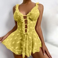 Chiffon Heart Mesh Sling Nightdress Lace Emotional Lingerie Sexy Nightwear Female Temptation Nighties Women Sleeping Dress