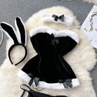 Christmas Cosplay Rabbit Maid Sexy Nightwear Halter Splice Fur Bow Lingerie Combination Erotic Porno Underwear Sets