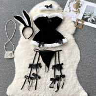 Christmas Cosplay Rabbit Maid Sexy Nightwear Halter Splice Fur Bow Lingerie Combination Erotic Porno Underwear Sets