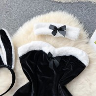 Christmas Cosplay Rabbit Maid Sexy Nightwear Halter Splice Fur Bow Lingerie Combination Erotic Porno Underwear Sets