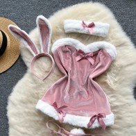 Christmas Cosplay Rabbit Maid Sexy Nightwear Halter Splice Fur Bow Lingerie Combination Erotic Porno Underwear Sets