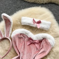 Christmas Cosplay Rabbit Maid Sexy Nightwear Halter Splice Fur Bow Lingerie Combination Erotic Porno Underwear Sets