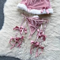 Christmas Cosplay Rabbit Maid Sexy Nightwear Halter Splice Fur Bow Lingerie Combination Erotic Porno Underwear Sets