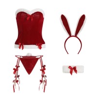 Christmas Cosplay Rabbit Maid Sexy Nightwear Halter Splice Fur Bow Lingerie Combination Erotic Porno Underwear Sets