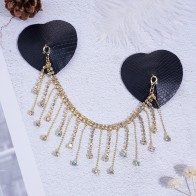 Sexy Necklace Body Chains Jewelry Metal Chain PU Leather Nipple Cover With Choker Reusable Petal Shape Nipple Pasties