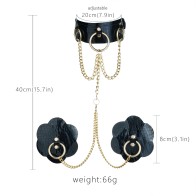 Sexy Leather Ring Nipple Pasties Metal Chain Linked Nipple Cover With Choker Women Reusable Bondage Collar Sex Games Toys