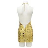 Slim Sequins One Piece Dress Body Chains for Women Sexy Skirt Backless Halter Bikini Chest Chain Party Costume Accessories