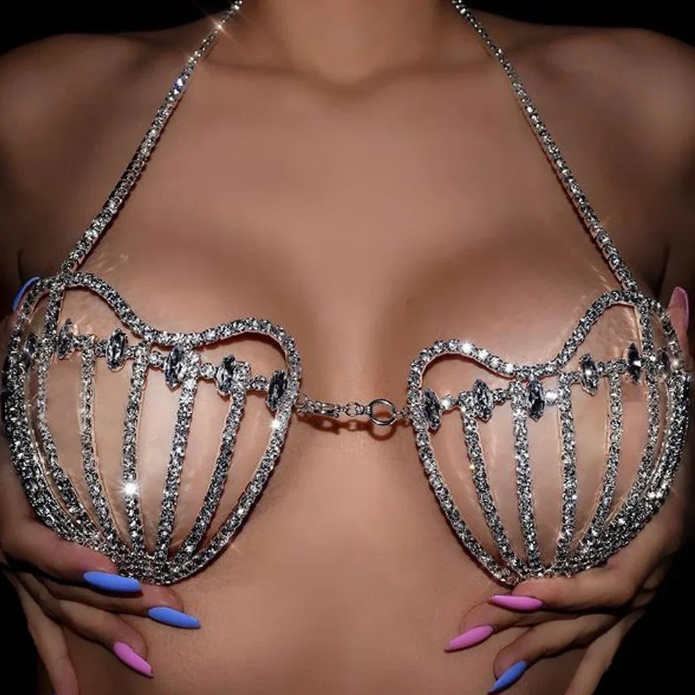 Sexy Sea Shell Bra Top Chest Bracket Body Chain Rhinestone Women Gift Harness Exotic Lingerie Bikini Body Jewelry