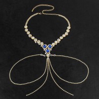 Blue Crystal Tassel Nipple Chain Jewelry Non Piercing Ring Chest Chain Bra Sexy Rhinestone Body Jewelry