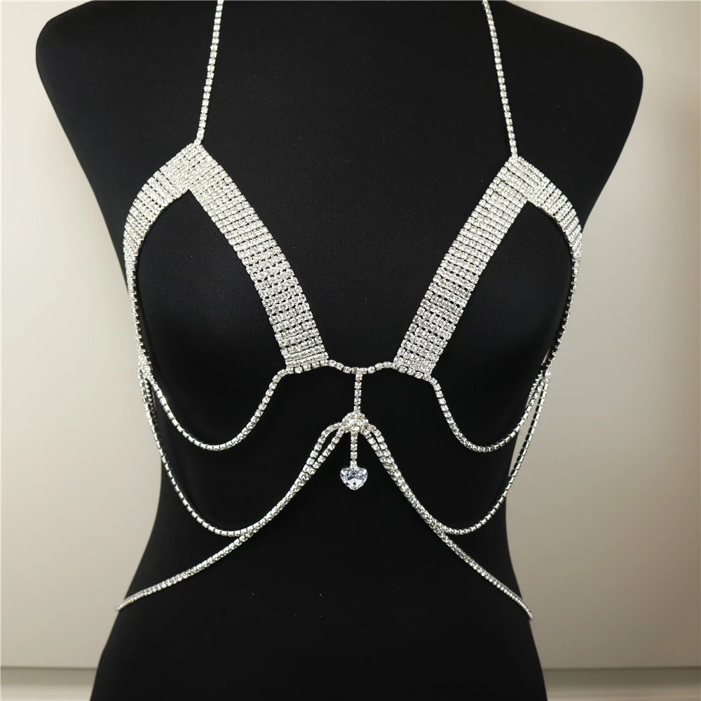 Sexy Luxury Rhinestone Body Chain Chest Chain Jewelry Shining Bikini Nightclub Party Body Chest Chain Jewelry