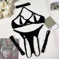 Sexy Tassel Lingerie Set Women Halter Cut Out Erotic Set Back Open Brief Kit Game Bikini