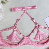 Sexy Tassel Lingerie Set Women Halter Cut Out Erotic Set Back Open Brief Kit Game Bikini