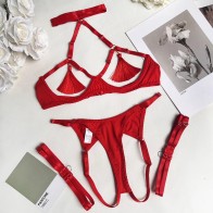 Sexy Tassel Lingerie Set Women Halter Cut Out Erotic Set Back Open Brief Kit Game Bikini