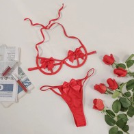 Sexy Erotic Lingerie Women Bow Bra And Panty Garters See Through Underwear Set Female Sex Costumes