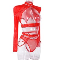 Long-Sleeved Lingerie Women's Complex Heavy Craft Mesh See-Through Slim Open Bra Chain Set