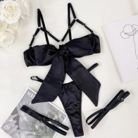 Cut Out Bow Lingerie Set Satin Cute Erotic Set Brief Underwear Bikini Set Nightwear