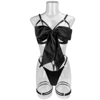 Cut Out Bow Lingerie Set Satin Cute Erotic Set Brief Underwear Bikini Set Nightwear