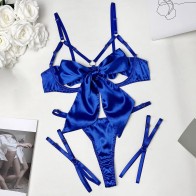 Cut Out Bow Lingerie Set Satin Cute Erotic Set Brief Underwear Bikini Set Nightwear