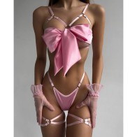 Cut Out Bow Lingerie Set Satin Cute Erotic Set Brief Underwear Bikini Set Nightwear