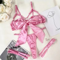 Cut Out Bow Lingerie Set Satin Cute Erotic Set Brief Underwear Bikini Set Nightwear