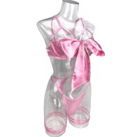 Cut Out Bow Lingerie Set Satin Cute Erotic Set Brief Underwear Bikini Set Nightwear