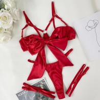 Cut Out Bow Lingerie Set Satin Cute Erotic Set Brief Underwear Bikini Set Nightwear