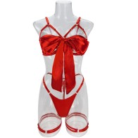 Cut Out Bow Lingerie Set Satin Cute Erotic Set Brief Underwear Bikini Set Nightwear