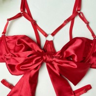 Cut Out Bow Lingerie Set Satin Cute Erotic Set Brief Underwear Bikini Set Nightwear