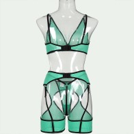 Women's Lingerie Sets Tulle Hip Hollow Out Ladies Sexy Erotic Sets Green Color