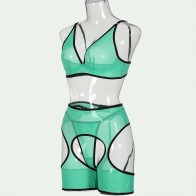 Women's Lingerie Sets Tulle Hip Hollow Out Ladies Sexy Erotic Sets Green Color