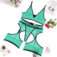 Women's Lingerie Sets Tulle Hip Hollow Out Ladies Sexy Erotic Sets Green Color