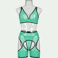 Women's Lingerie Sets Tulle Hip Hollow Out Ladies Sexy Erotic Sets Green Color