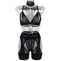 Sexy Women's Splicing Mesh Lingerie See-Through Hollow Back Low-Cut Erotic Open Crotch