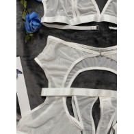 Sexy Women's Splicing Mesh Lingerie See-Through Hollow Back Low-Cut Erotic Open Crotch