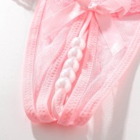 Women Sexy Lace Panties Y-Back G-String With Pearls Ball,3 pcs