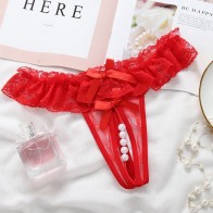 Women Sexy Lace Panties Y-Back G-String With Pearls Ball,3 pcs