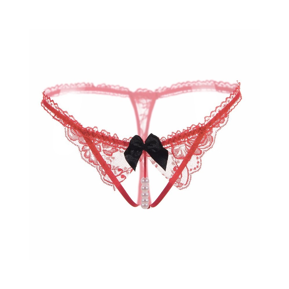 Womens Sexy Lace G-String Panties with Pearls Ball for Women