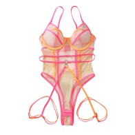 Sexy Clash Of Colours See-Through Mesh Body Shaping Backless Halter Jumpsuit Garter Kit