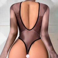 Women's Ink Splash Rendering Backless See-Through Shapewear Bodysuit One-piece