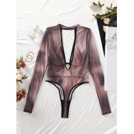 Women's Ink Splash Rendering Backless See-Through Shapewear Bodysuit One-piece