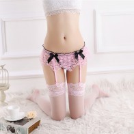 Womens Lace Garter Socks Set with Stockings and Attached Garter Belt