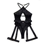 Sexy Women Bodysuit Comfortable Leopard Mesh Sexy Hollow Design Cross Backless Garter Set