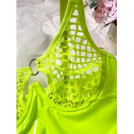 Women's Fishnet Bra Lingerie PU Leather Zipper Crotch One-piece Suit Sexy Mesh Patchwork