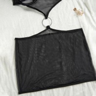 See-Through Lingerie Steel Ring  Hollow Mesh Hanging Neck Design Sense Of Erotic Underwear Suit